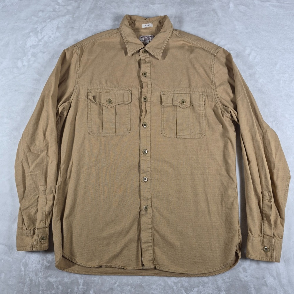 Wallace & Barnes Button Up Shirt Men's Large Beige‎ Long Sleeve Casual Pockets